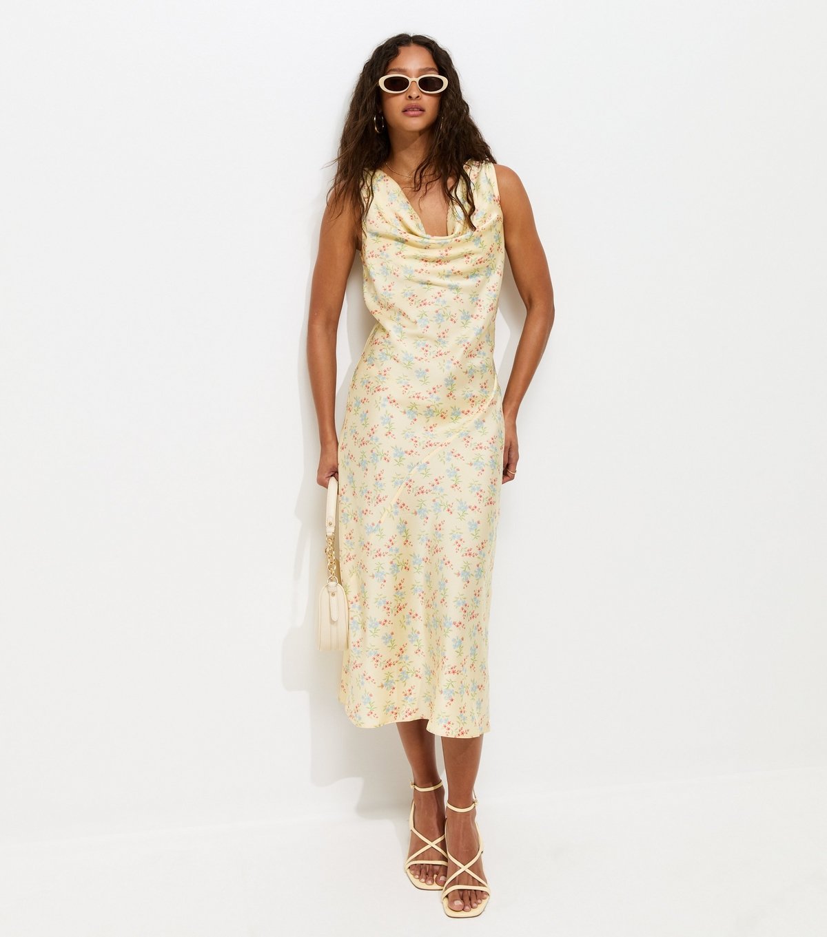 New Look Women's Yellow Satin Floral Cowl Neck Midi Dress New Look - 2