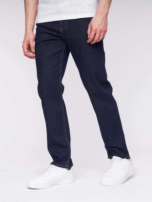 Henleys Henleys Breeze Men's Straight-Fit Stretch Denim Jeans with Woven Label Detail in Dark Blue - 3