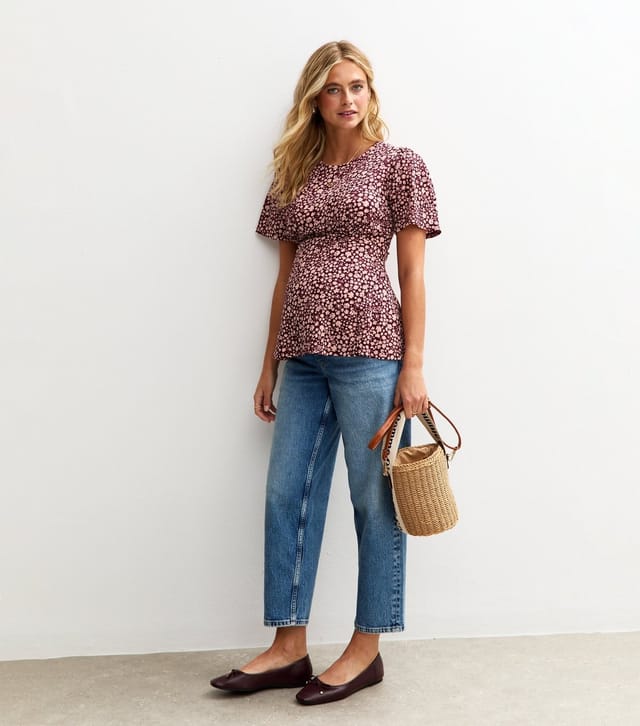 New Look Women's Maternity Red Ditsy Print Flared Hem Top New Look - 3