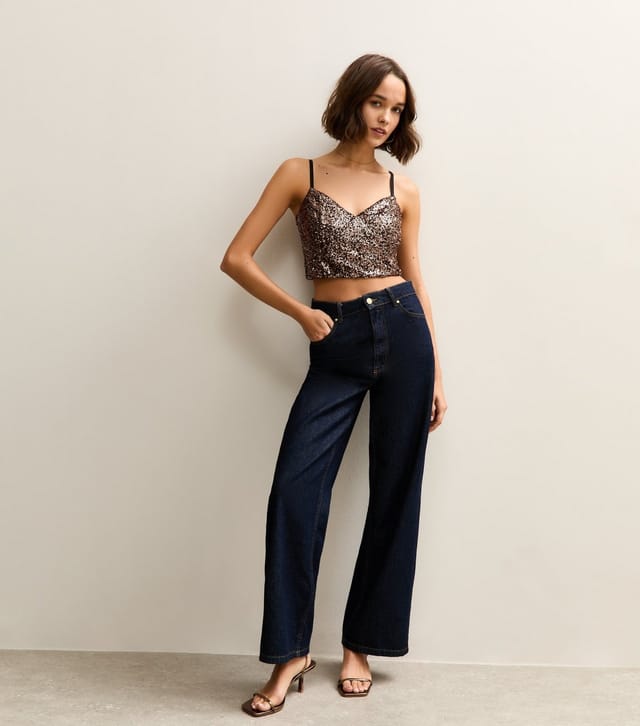 New Look Women's Mid Brown Sequinned Cami Crop Top New Look - 3