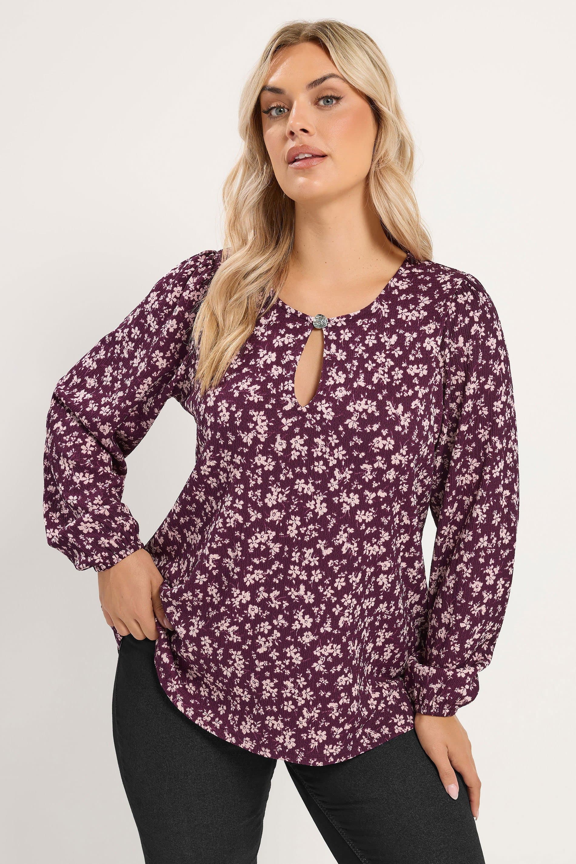 Yours Plus Size Purple Floral Balloon Sleeve Top