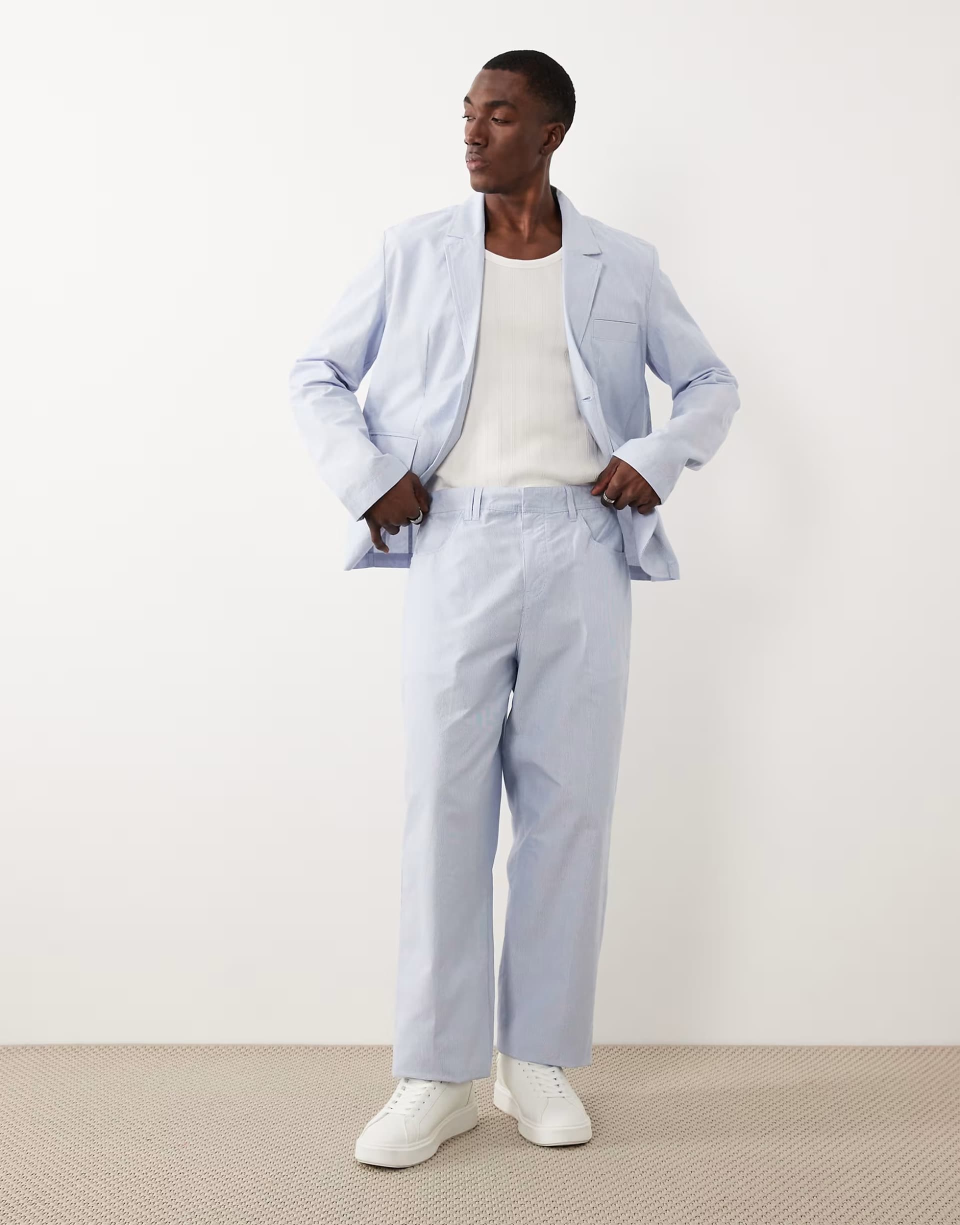 ASOS Farah Archive Bliss co-ord stripe straight leg trousers in blue