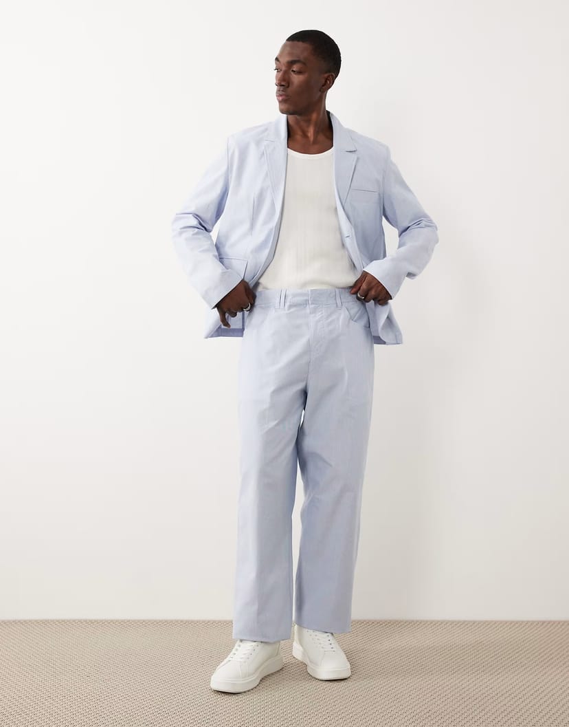 ASOS Farah Archive Bliss co-ord stripe straight leg trousers in blue - 1