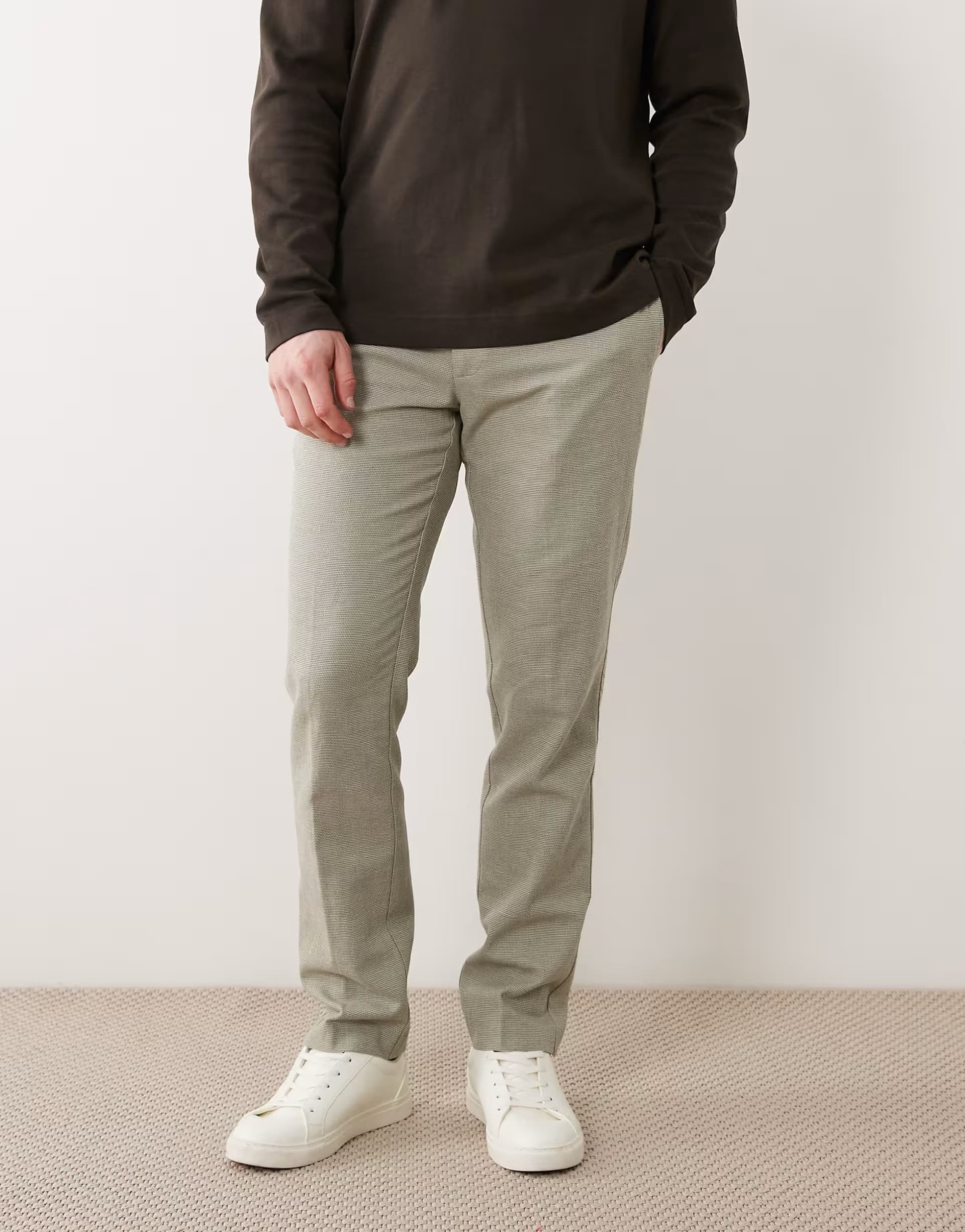 ASOS ASOS DESIGN linen rich slim smart trousers in sage green microtexture