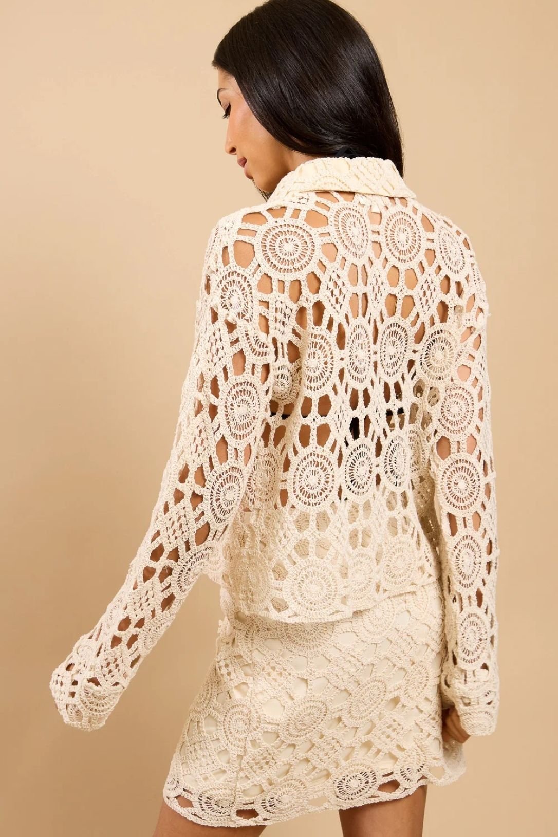 Little Mistress Little Mistress Women's Beige Crochet Shirt - 2