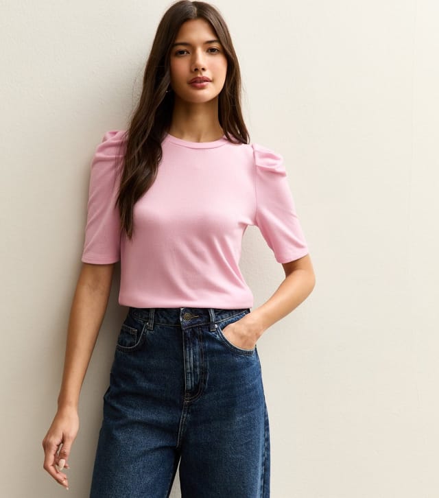 New Look Women's Pink Puff Sleeve Soft Touch T-Shirt New Look - 3
