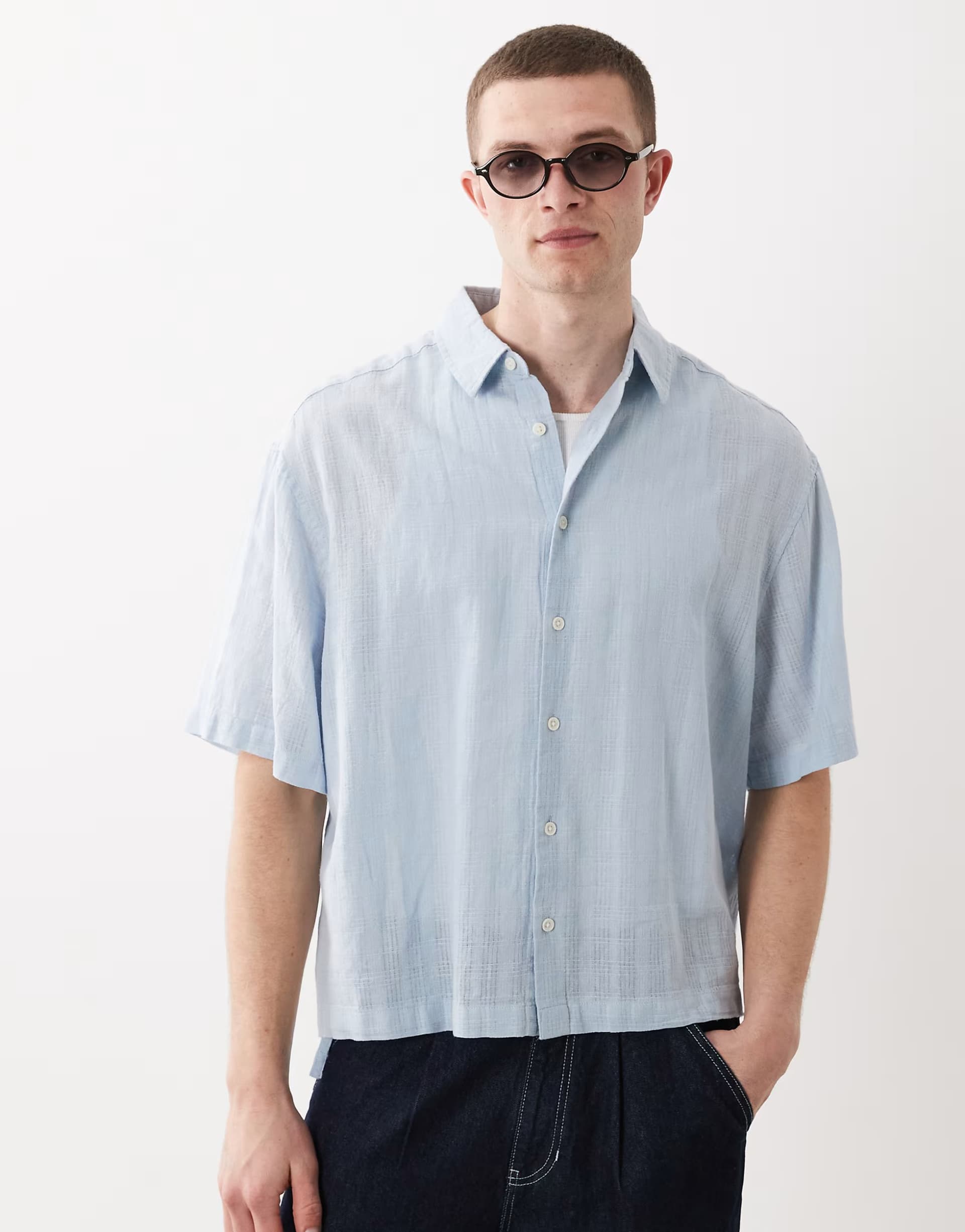 ASOS ASOS DESIGN boxy oversized shirt with linen in blue