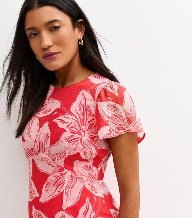 New Look Women's Maternity Pink Chiffon Orchid Print Midi Dress New Look - 3