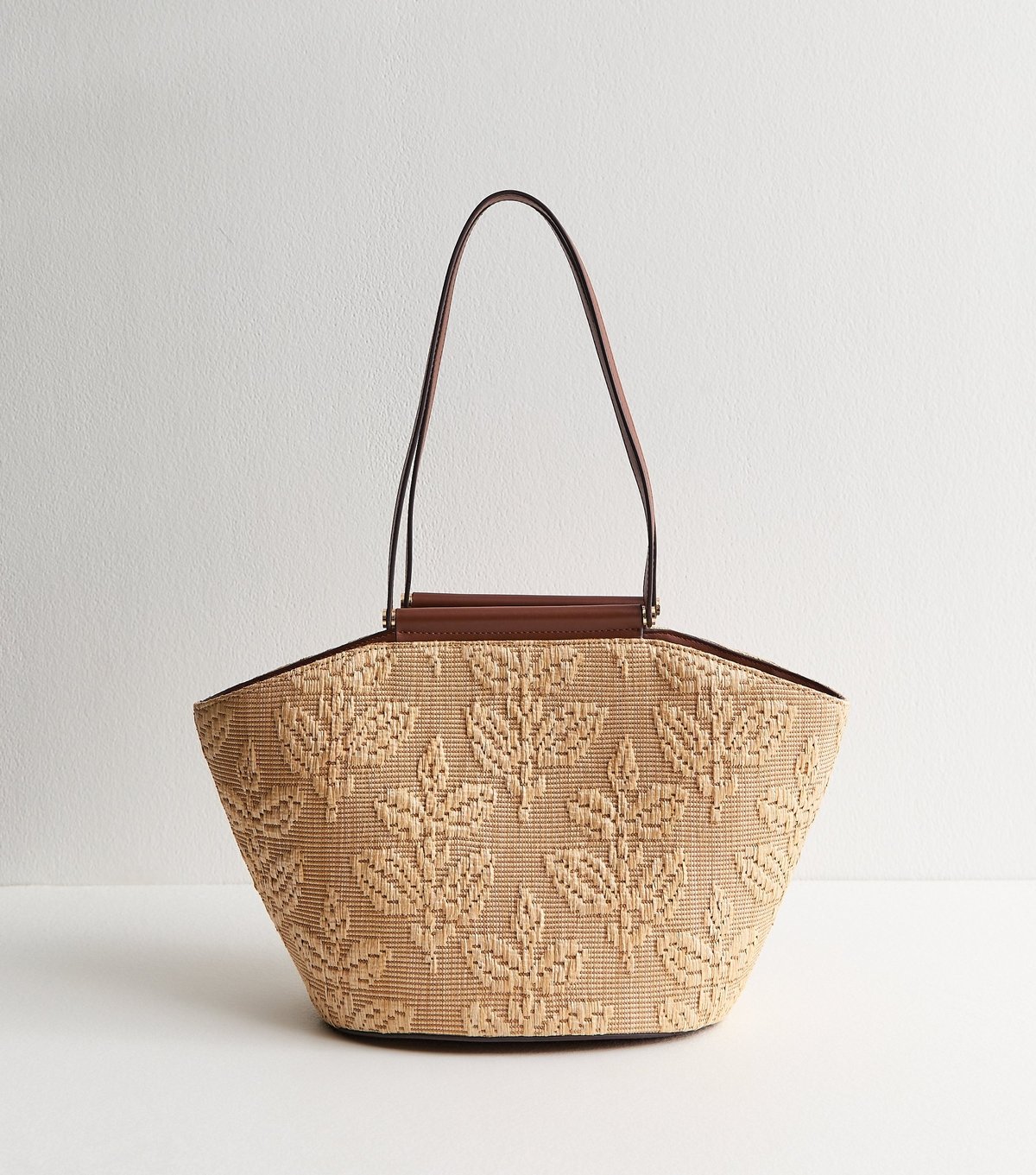 New Look Stone Floral Raffia Look Tote Bag New Look - 2