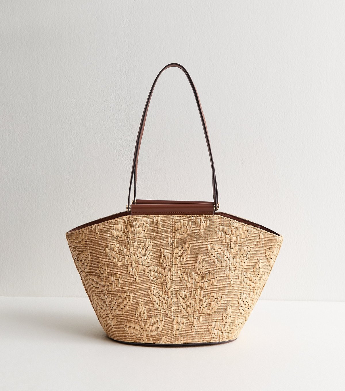 New Look Stone Floral Raffia Look Tote Bag New Look - 4