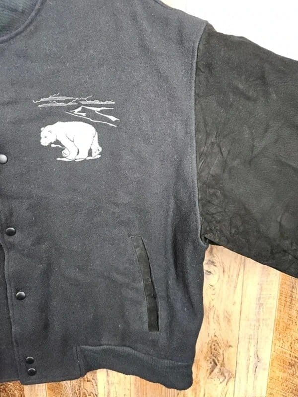 Peerless Garments Black Wool & Leather Varsity Jacket