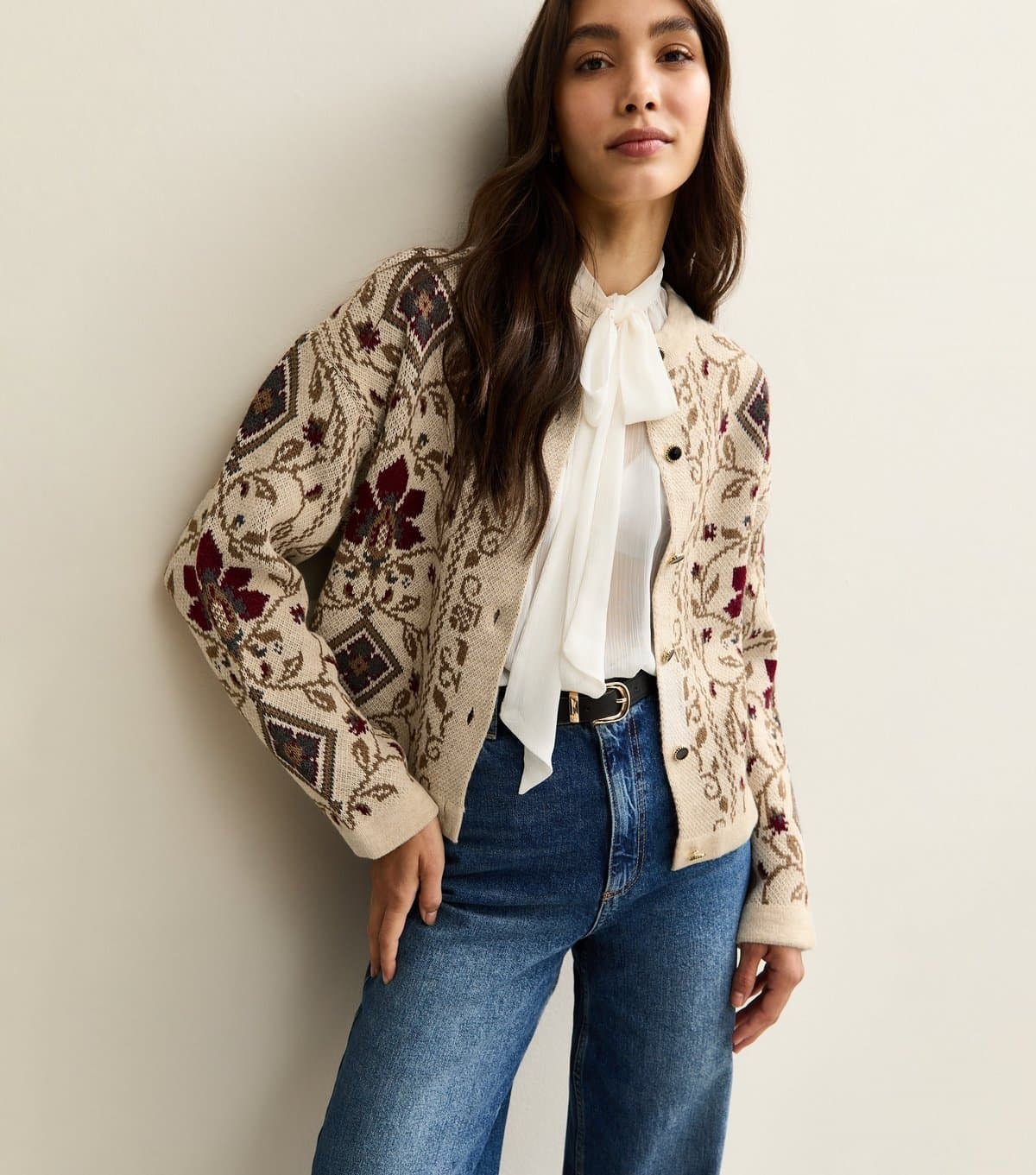 New Look Women's Cream Tapestry Design Cardigan New Look