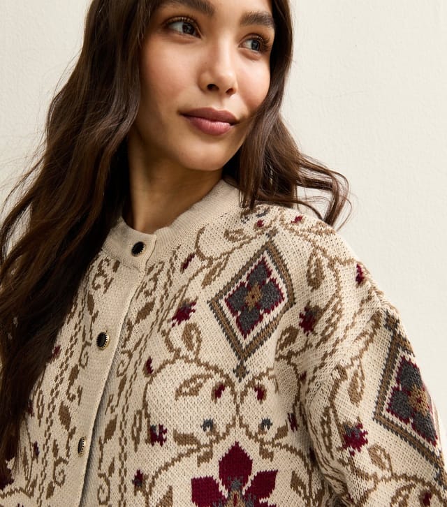 New Look Women's Cream Tapestry Design Cardigan New Look - 2