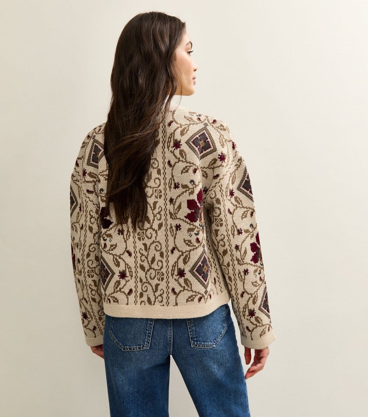New Look Women's Cream Tapestry Design Cardigan New Look - 4