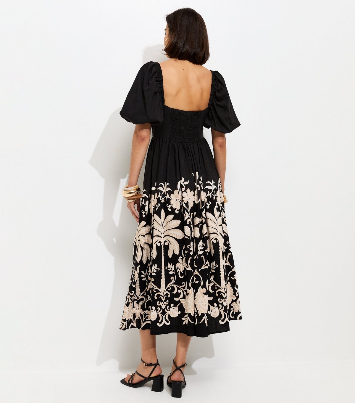 New Look Women's Black Floral Border Print Milkmaid Midi Dress New Look - 4