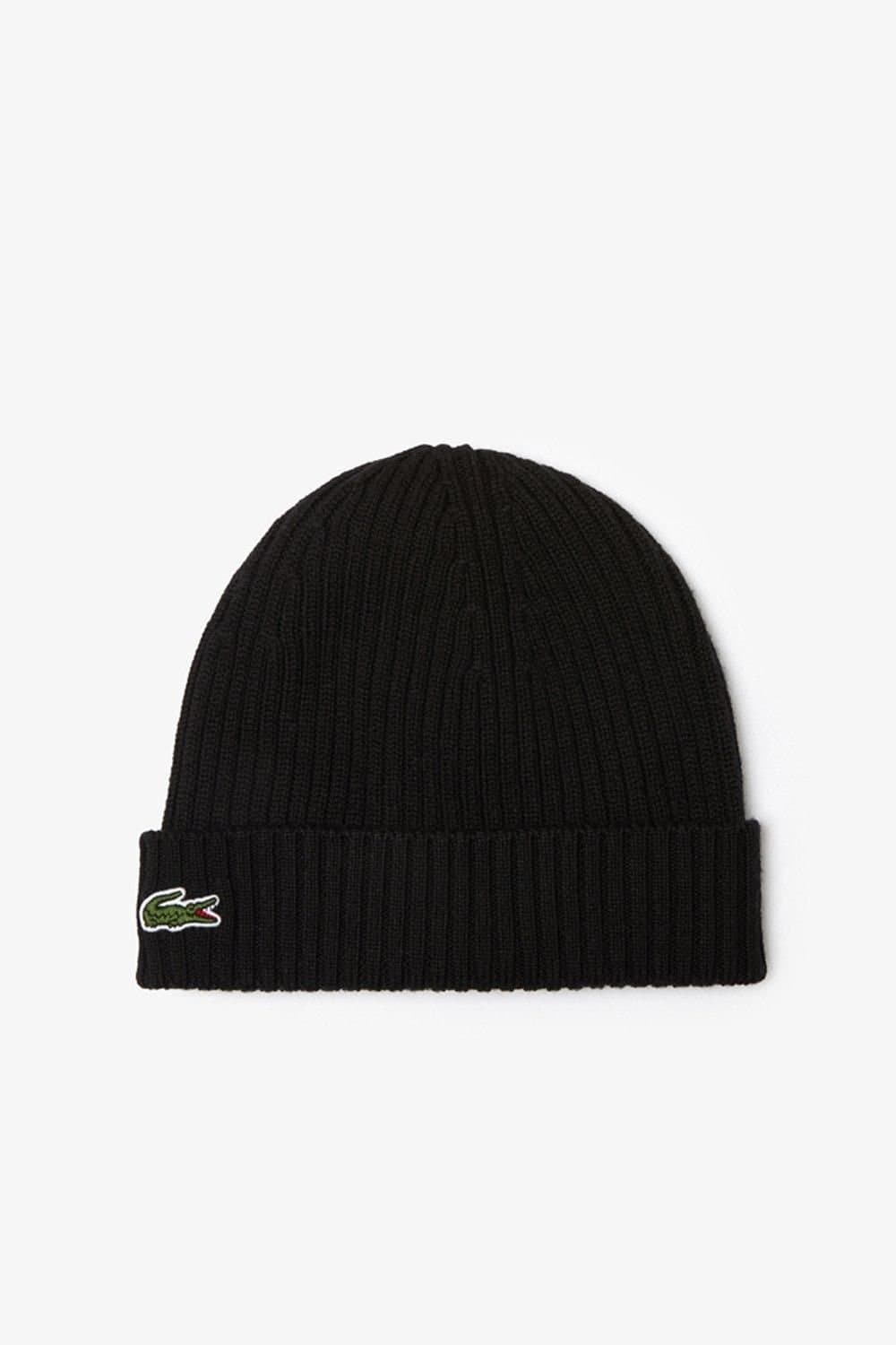 Lacoste Lacoste Men's Croc Logo Ribbed Beanie Black