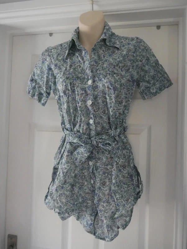 Carbon Cotton Shirt Dress New Carbon Blue Floral Size 10 Summer Blouse Top Mini Skirt