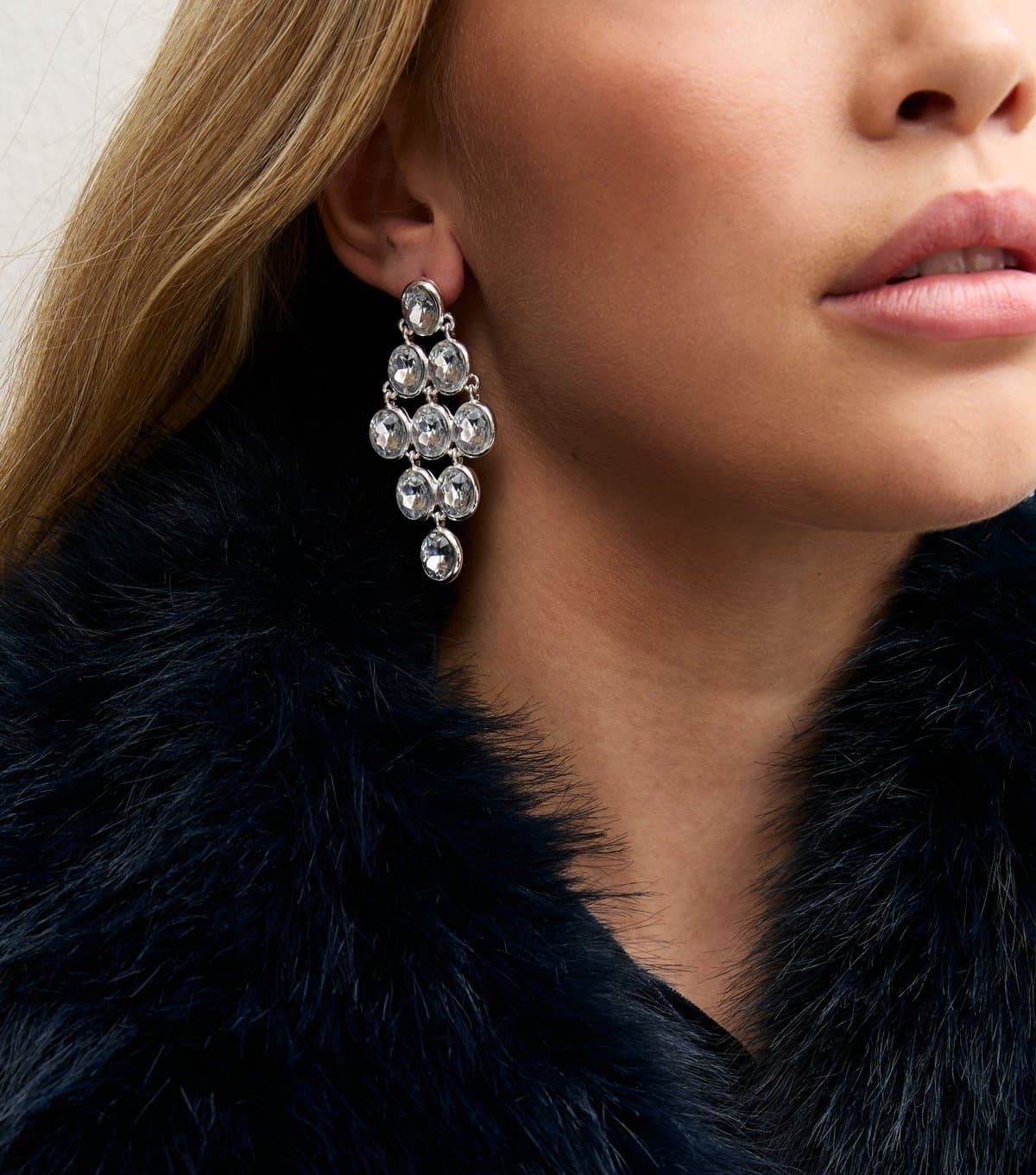 New Look Silver Tone Gem Drop Earrings New Look