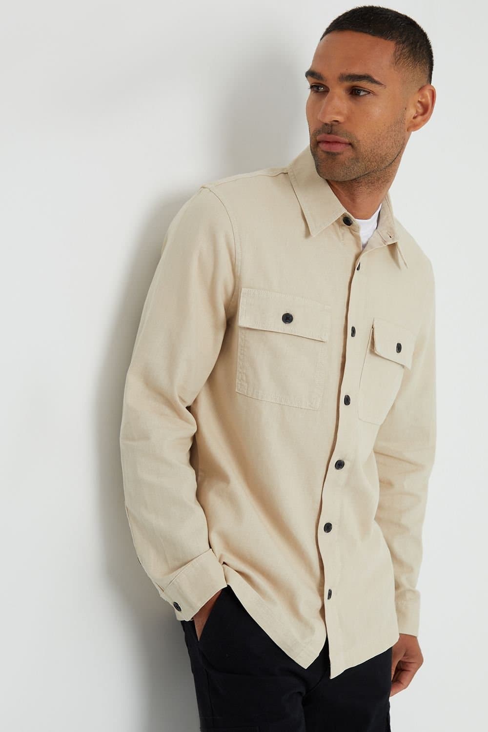 Threadbare Threadbare Men's 'Minis' Cotton - Linen Blend Lightweight Shacket in Stone