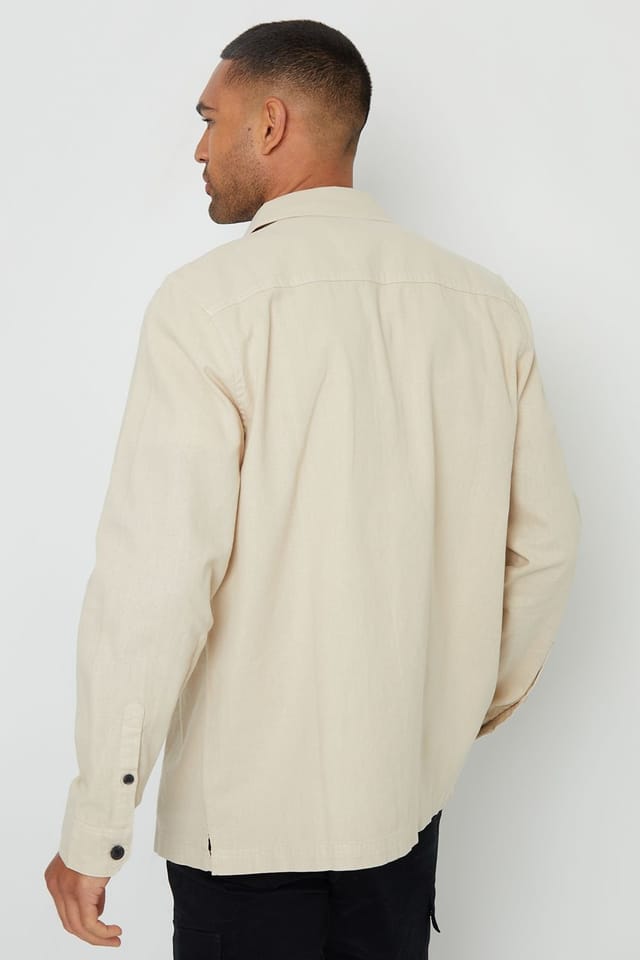 Threadbare Threadbare Men's 'Minis' Cotton - Linen Blend Lightweight Shacket in Stone - 2