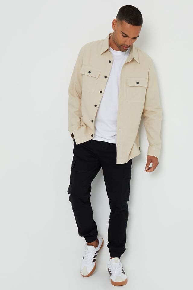 Threadbare Threadbare Men's 'Minis' Cotton - Linen Blend Lightweight Shacket in Stone - 3