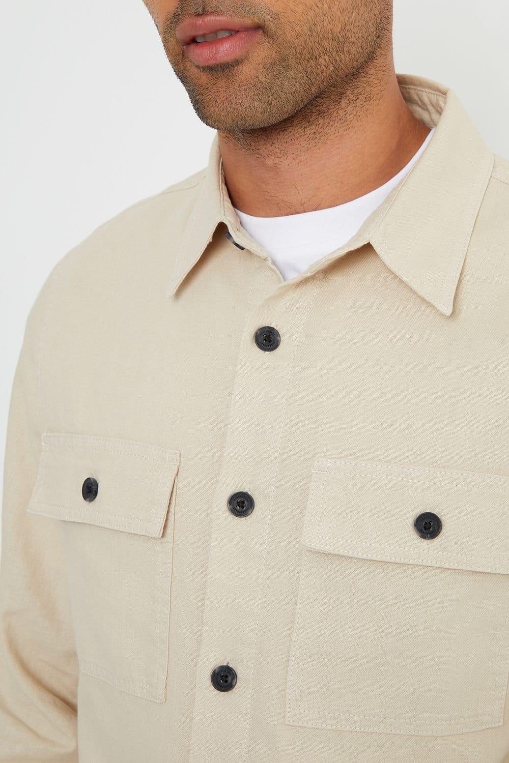 Threadbare Threadbare Men's 'Minis' Cotton - Linen Blend Lightweight Shacket in Stone - 4