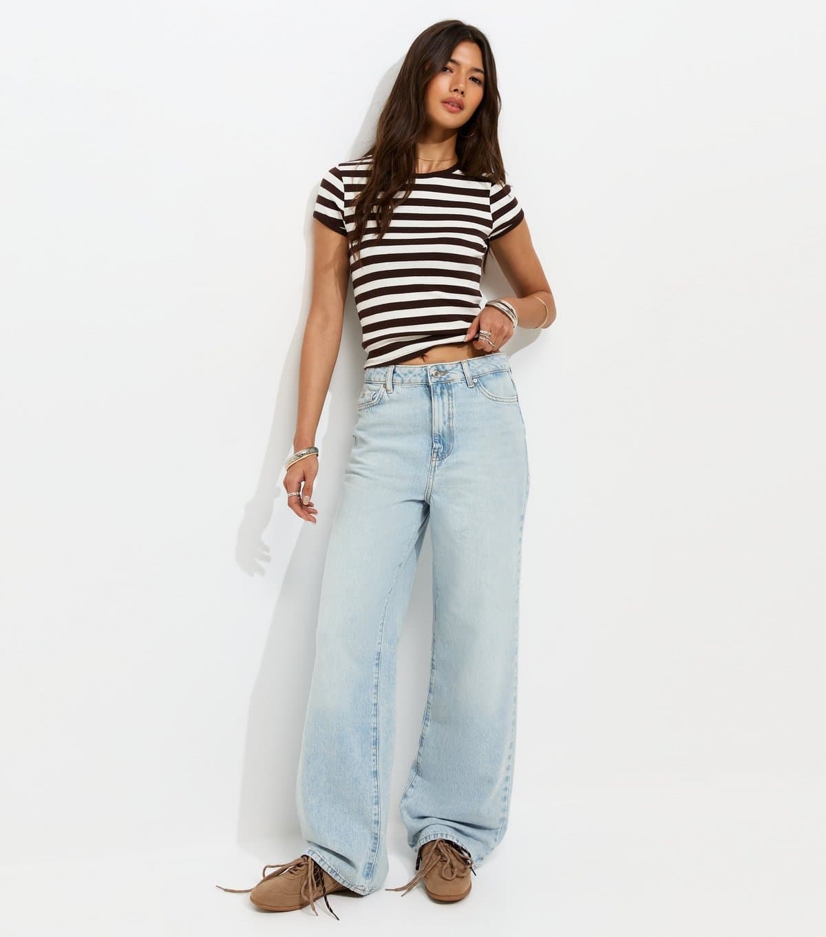New Look Women's Light Blue Bleached Adalae High Waisted Wide Leg Jeans New Look