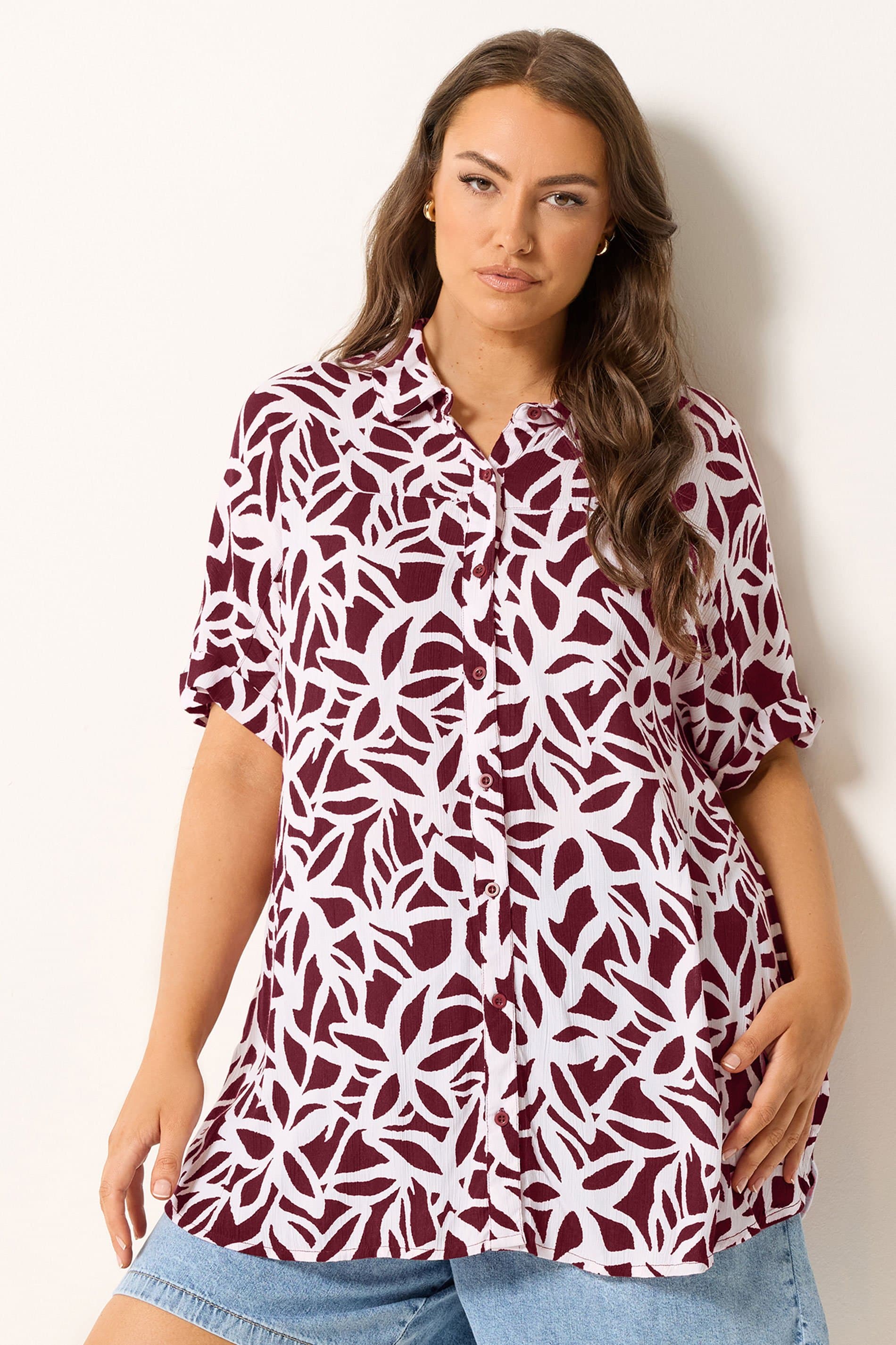 Yours Plus Size Red Abstract Crinkle Shirt
