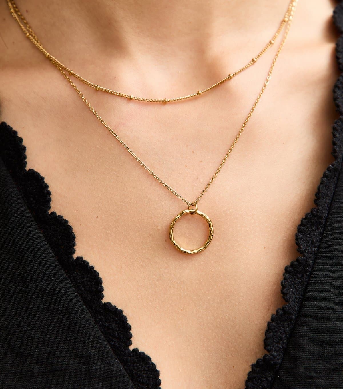 New Look Gold Tone Waterproof 2 Layer Circle Pendant Necklace New Look