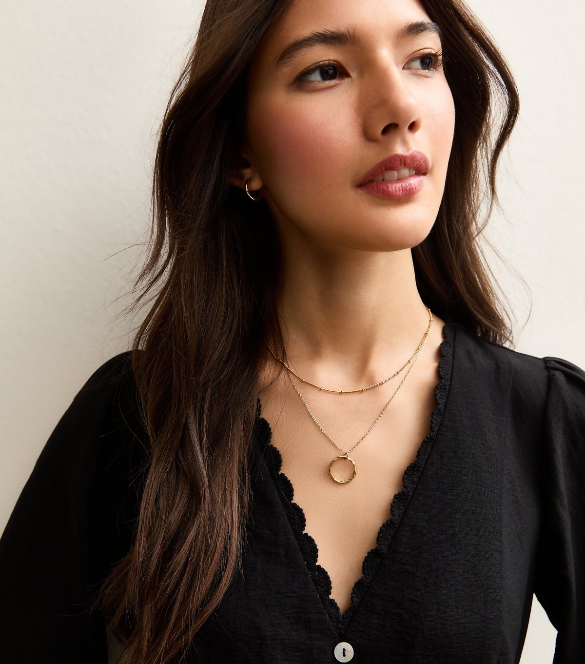 New Look Gold Tone Waterproof 2 Layer Circle Pendant Necklace New Look - 2