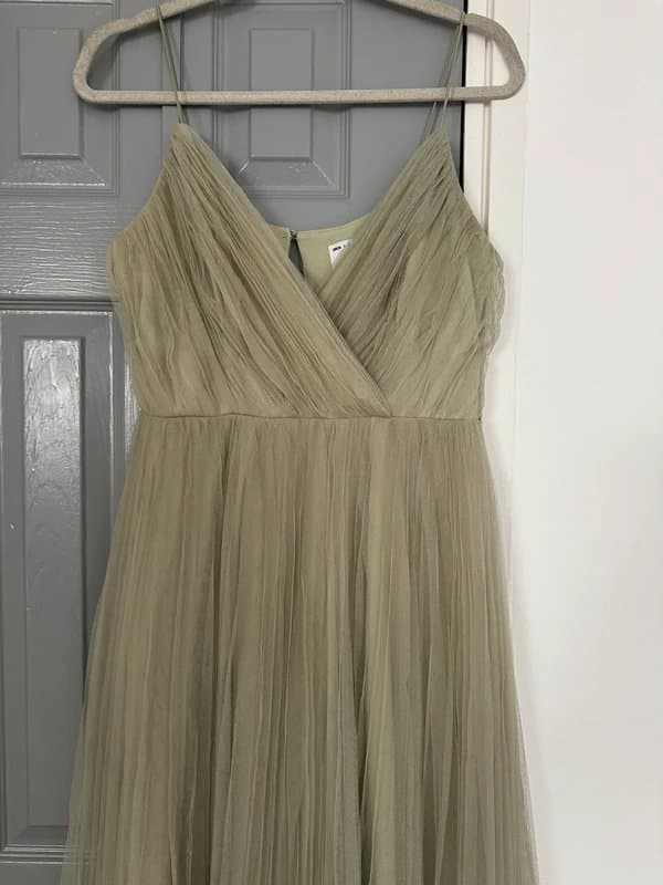 ASOS Wedding guest / Bridesmaid pleated tulle maxi dress in sage green