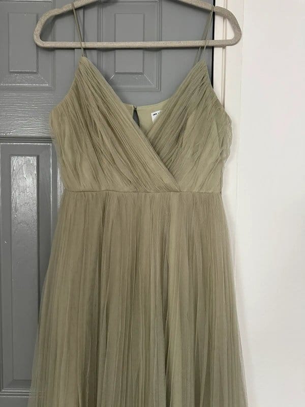 ASOS Sage Green Tulle Pleated Maxi Dress For Wedding Guests
