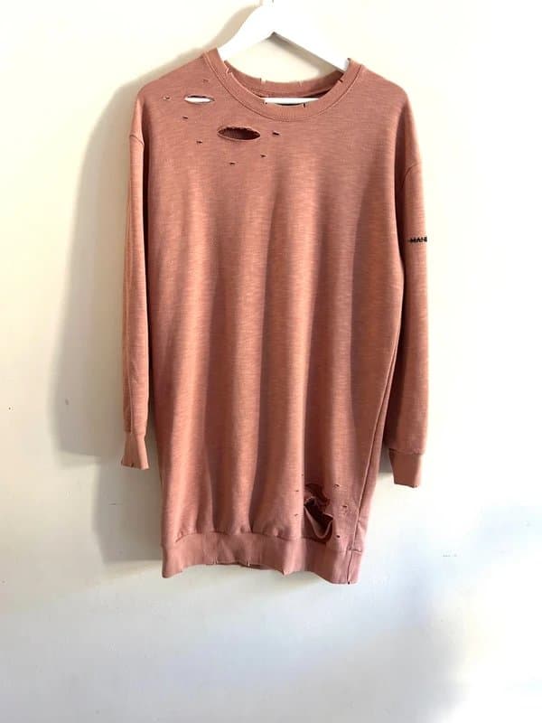 Manière De Voir 🖤Manière De Voir UK 8 Dusty Rose Distressed Oversized Sweatshirt Dress – Grunge Y2K Ripped Pullover🖤