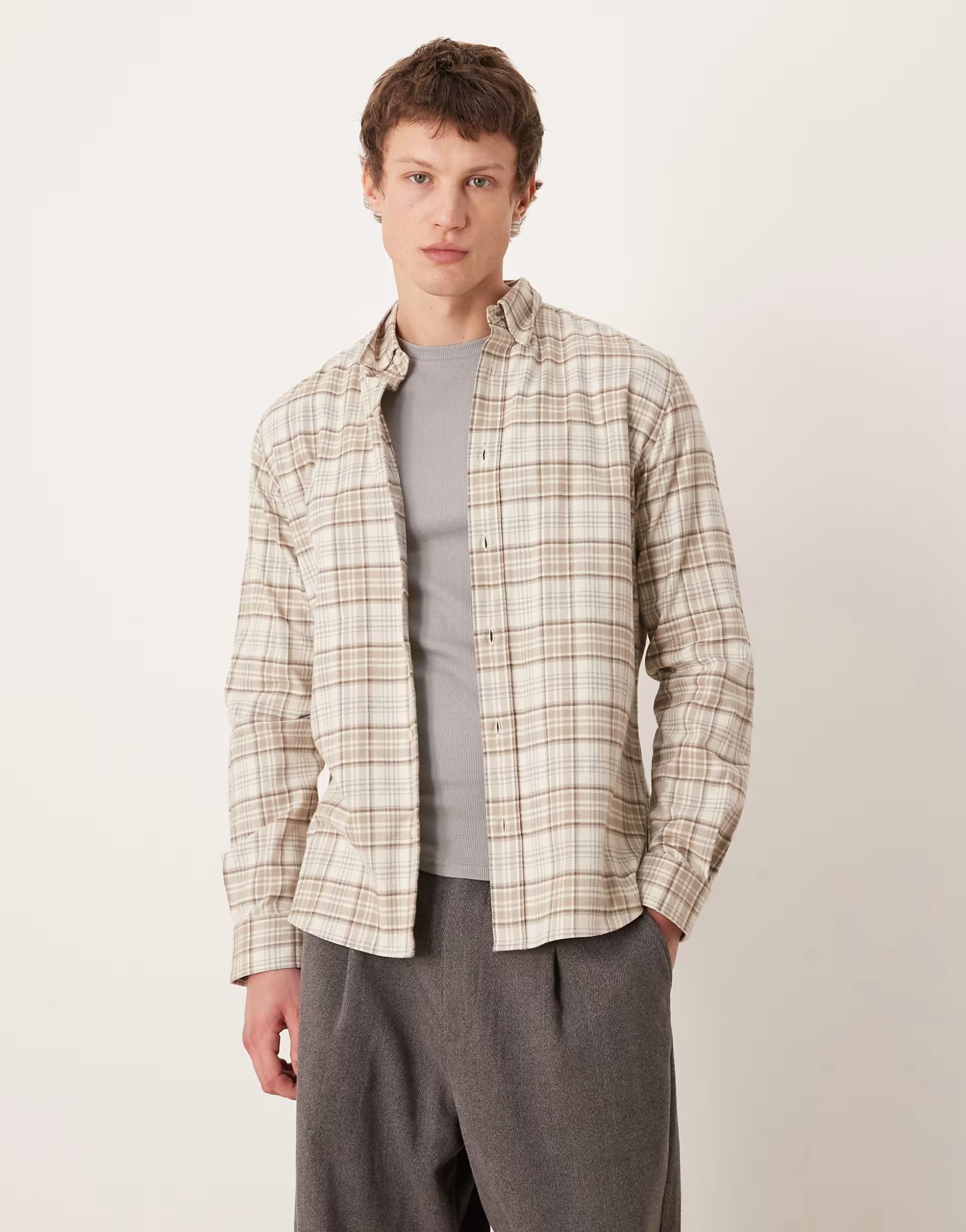 ASOS Mango 100% cotton shirt in brown check