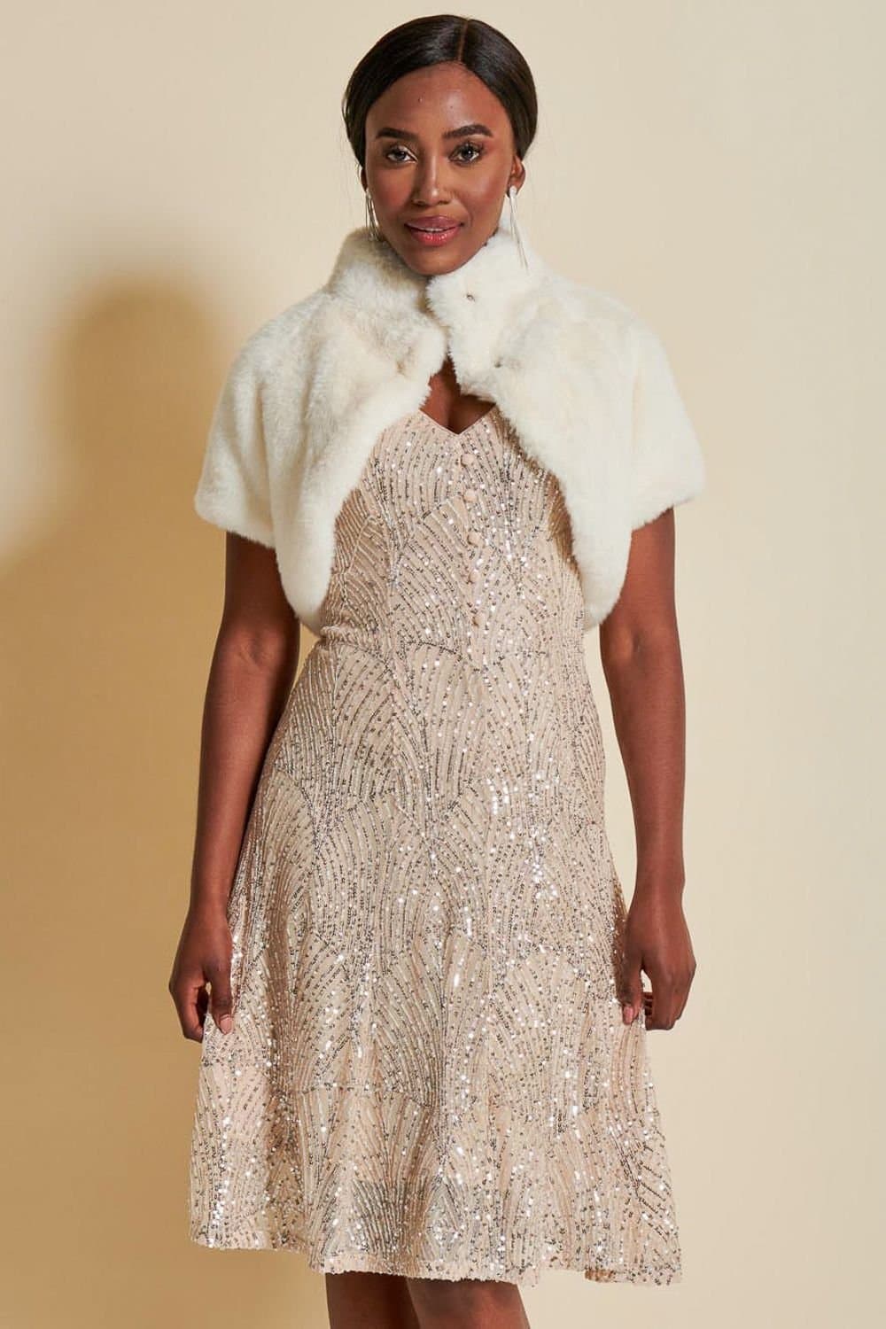 Jolie Moi Jolie Moi Women's Faux Fur Bolero Jacket in Ivory