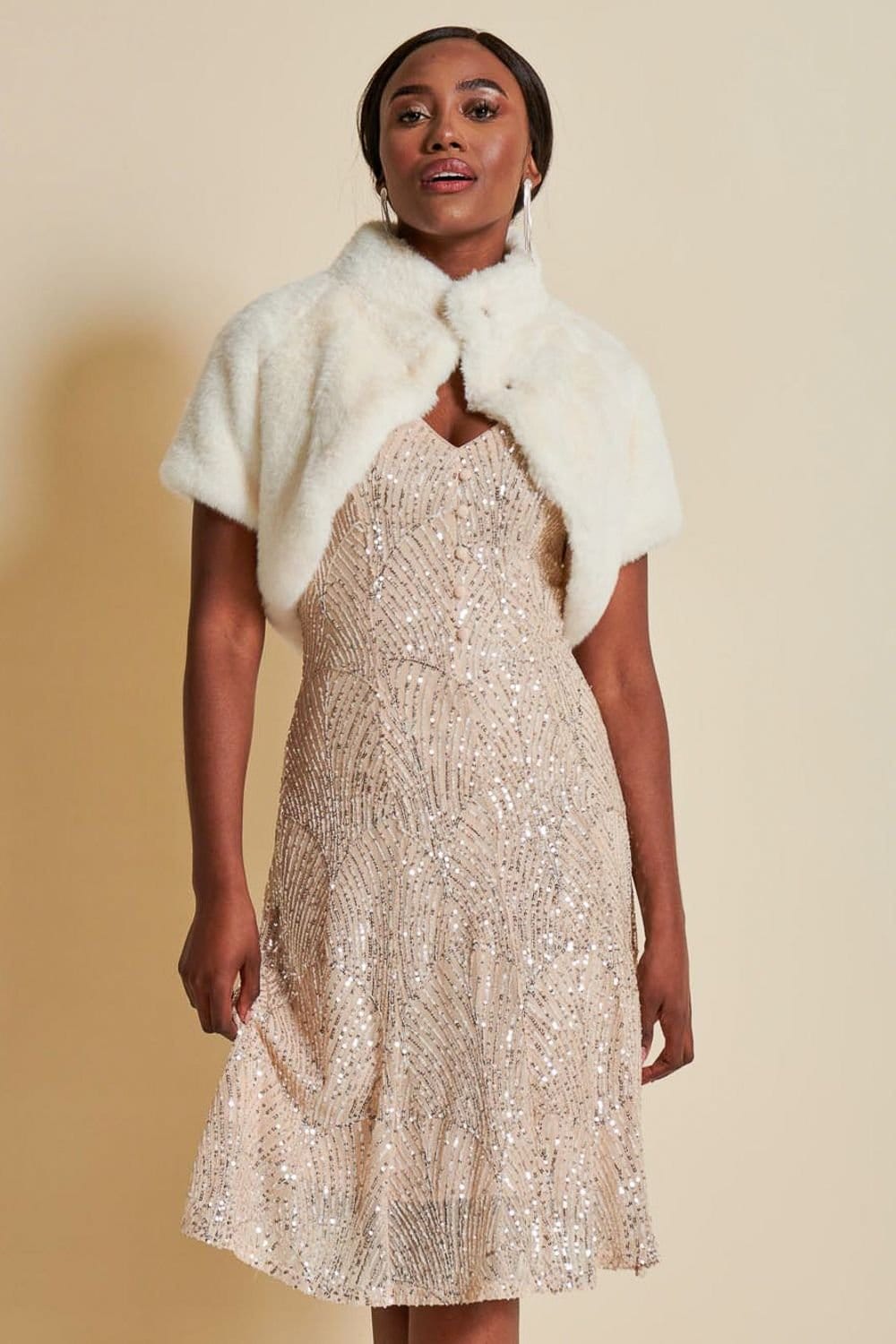 Jolie Moi Jolie Moi Women's Faux Fur Bolero Jacket in Ivory - 4
