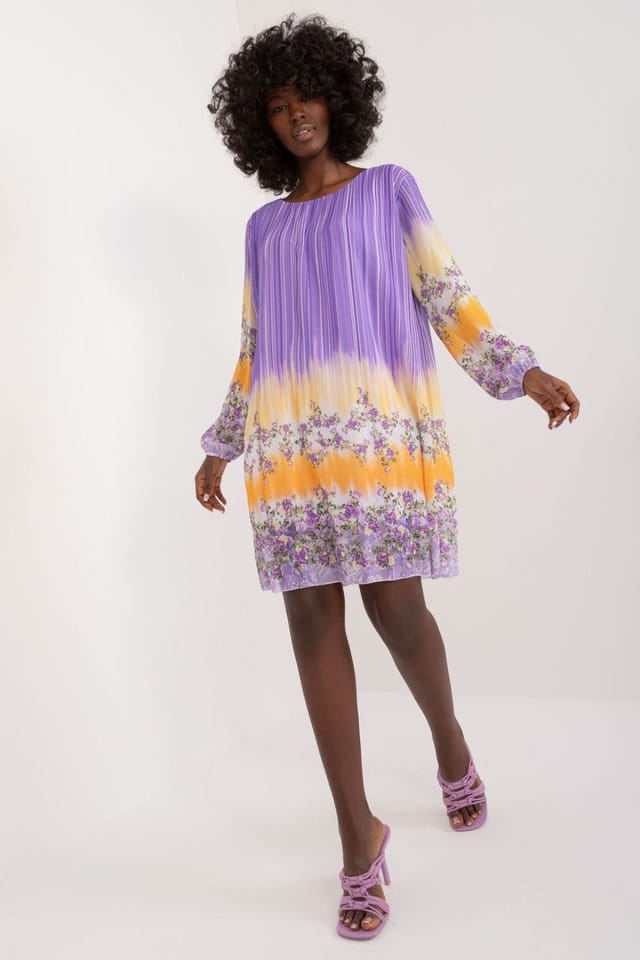 Love Lace Love Lace Women's Colorful Print Long Sleeve Shift Dress in Violet - 2