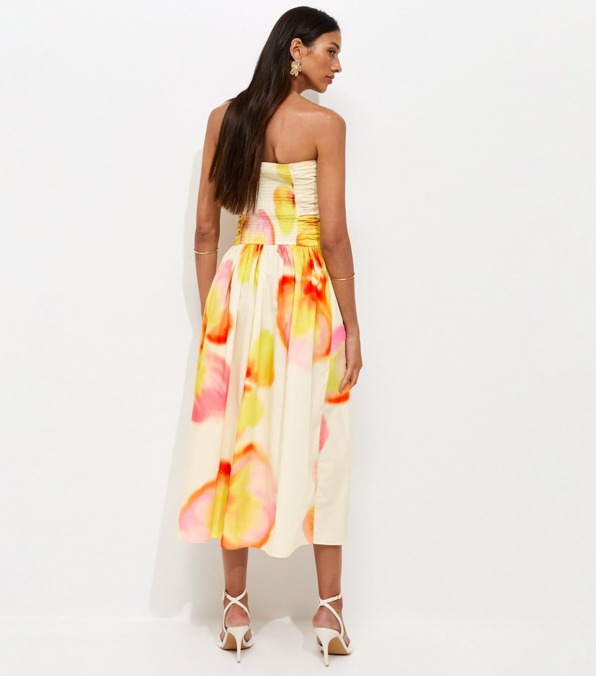 New Look Women's Cream Lotus Print Ruched Bandeau Midi Dress New Look - 4