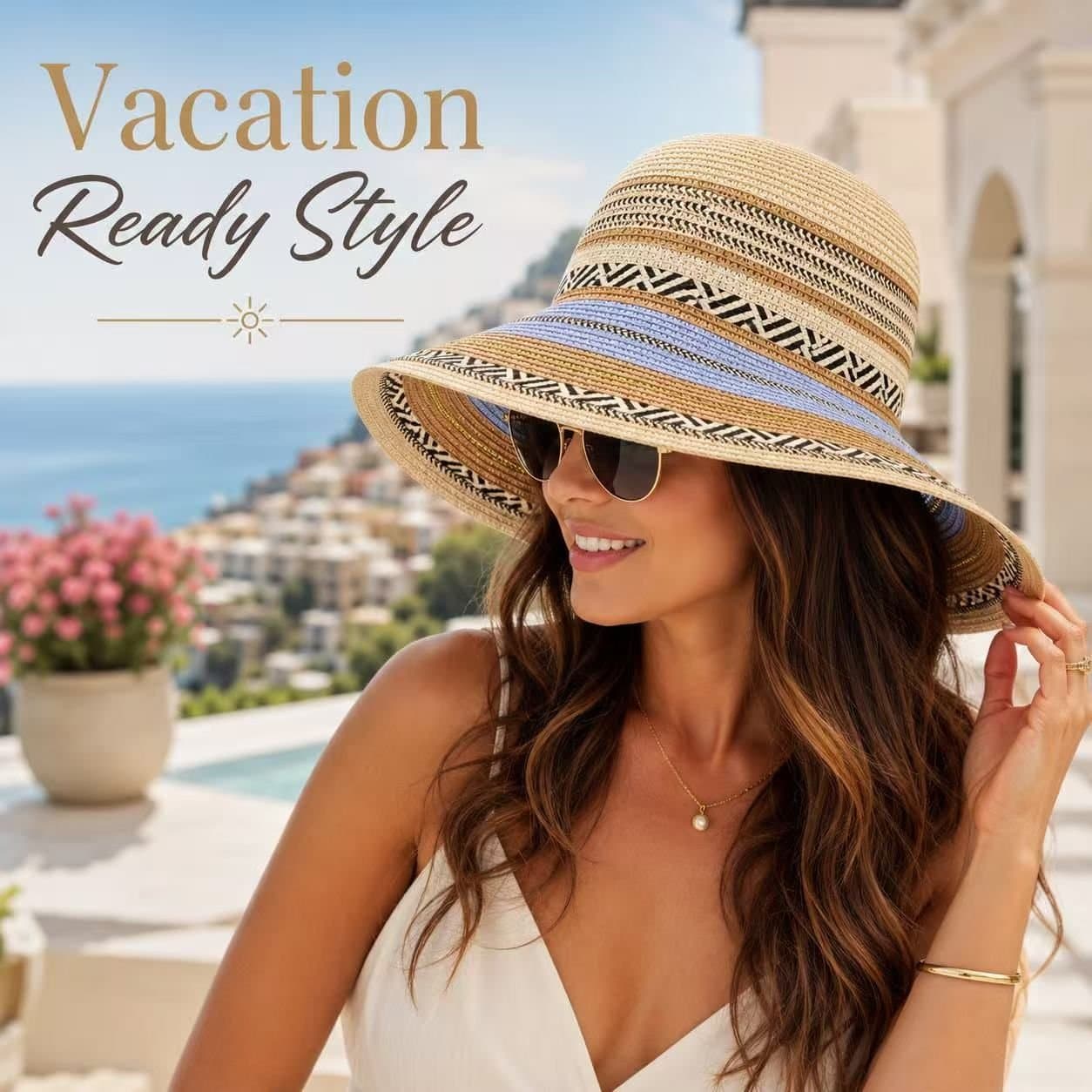 BluCore BluCore Women's Wide Brim Beige Woven Summer Hat