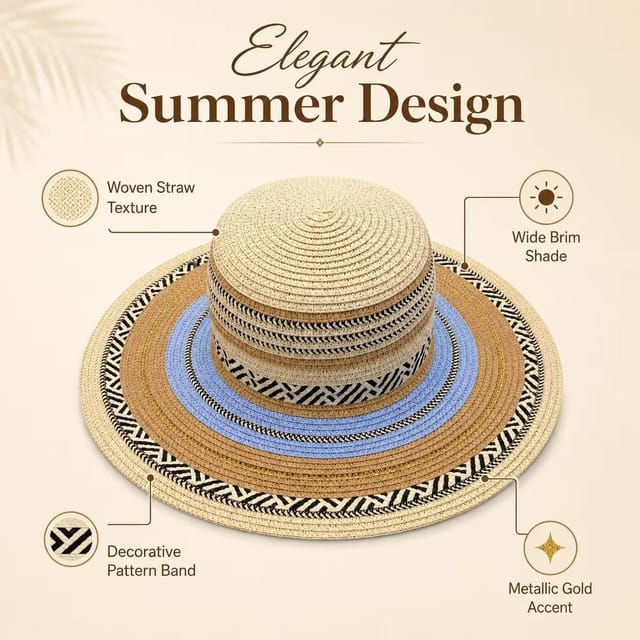BluCore BluCore Women's Women's Wide Brim Beige Woven Summer Hat - 2