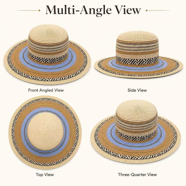 BluCore BluCore Women's Women's Wide Brim Beige Woven Summer Hat - 3