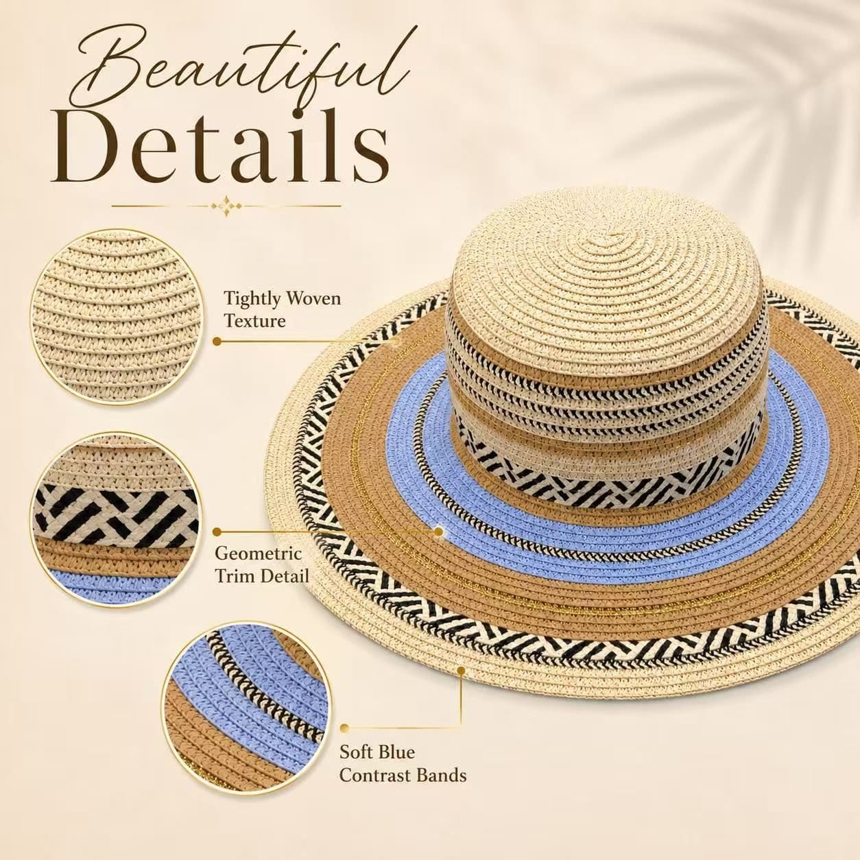 BluCore BluCore Women's Women's Wide Brim Beige Woven Summer Hat - 4