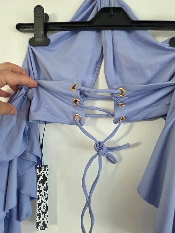 ASOS Asos Luxe Lilac Cross Neck Ruffle Sleeve Top size