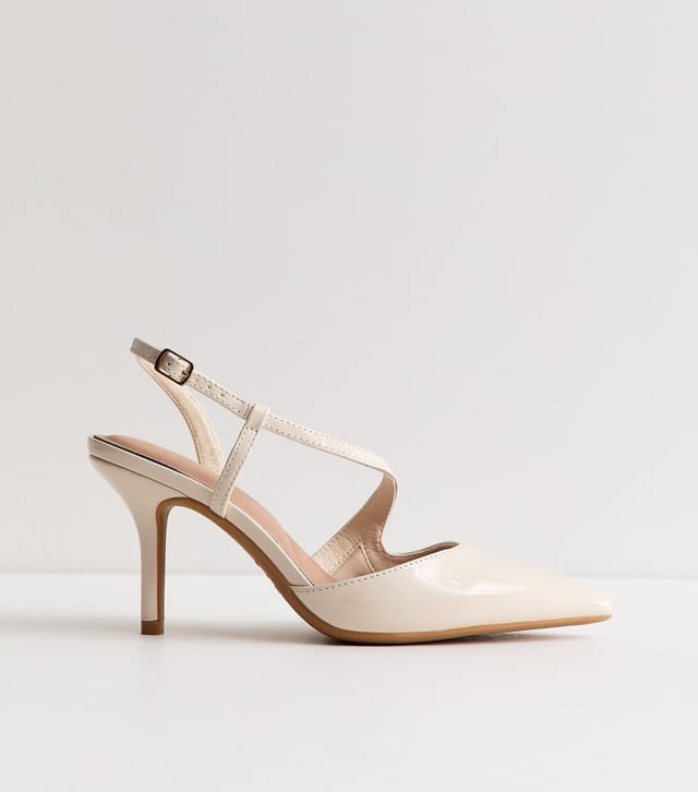 New Look Women's Off White Faux Leather Asymmetric Strap Slingback Court Shoes Vegan New Look - 2
