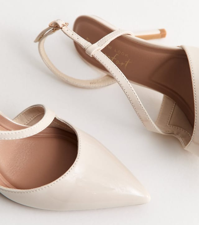 New Look Women's Off White Faux Leather Asymmetric Strap Slingback Court Shoes Vegan New Look - 3