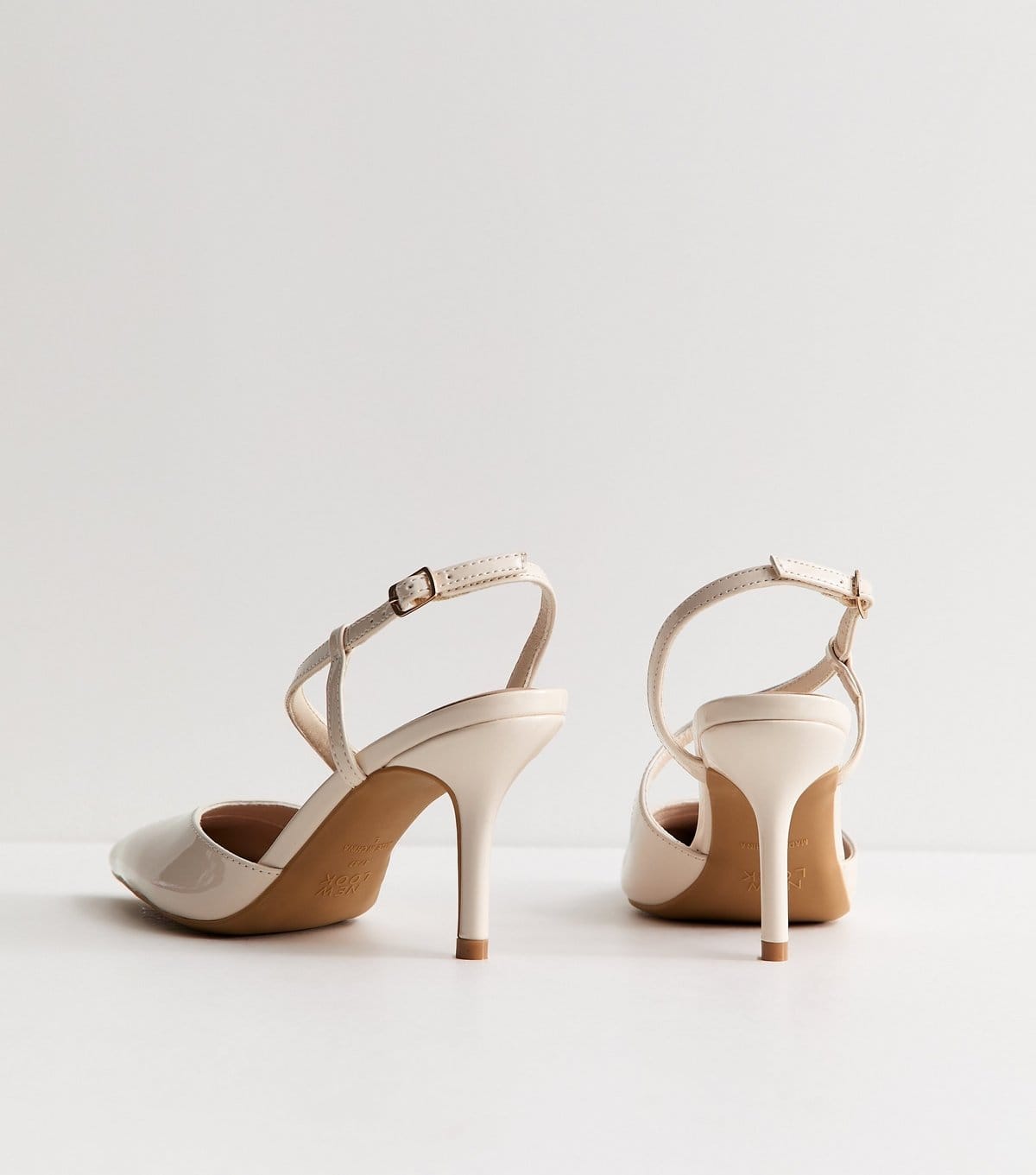 New Look Women's Off White Faux Leather Asymmetric Strap Slingback Court Shoes Vegan New Look - 4