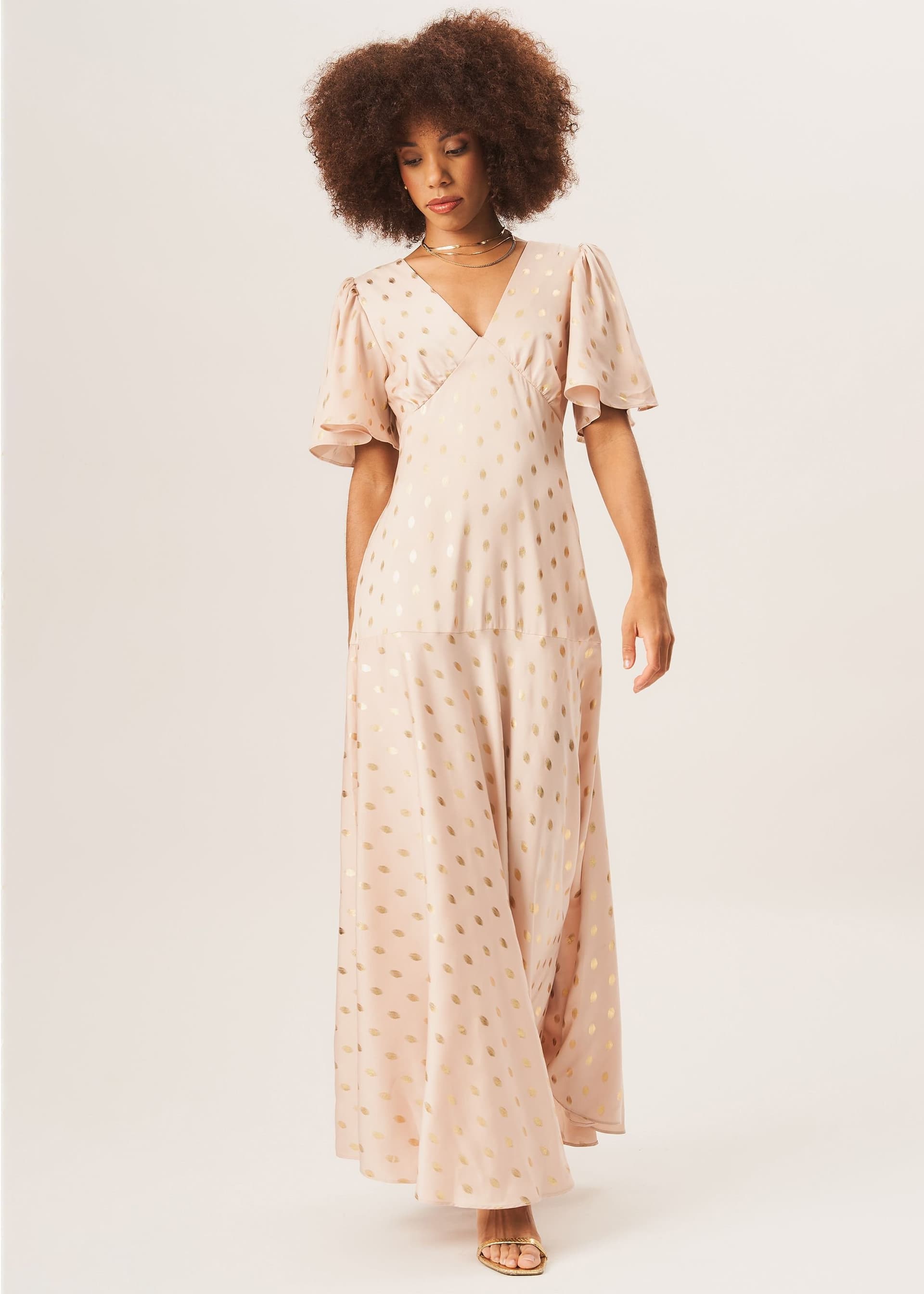 Gini London Gini London Women's Stone Angel Sleeves Foil Pattern Maxi Dress