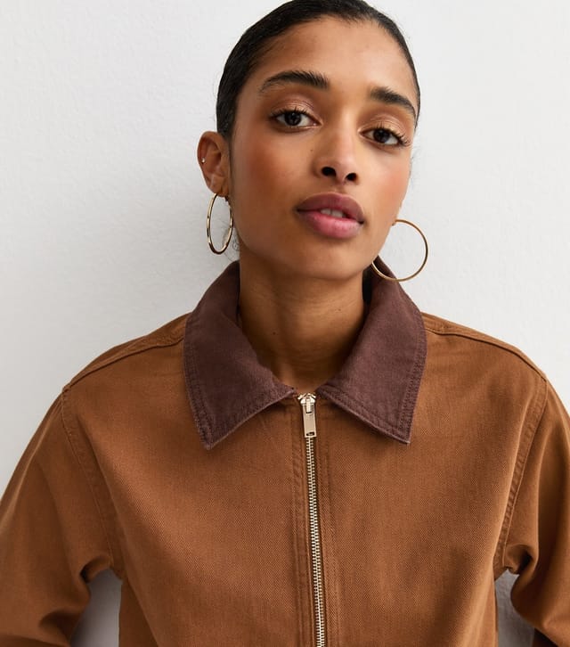 New Look Women's Dark Brown Contrast Collar Barn Jacket New Look - 3