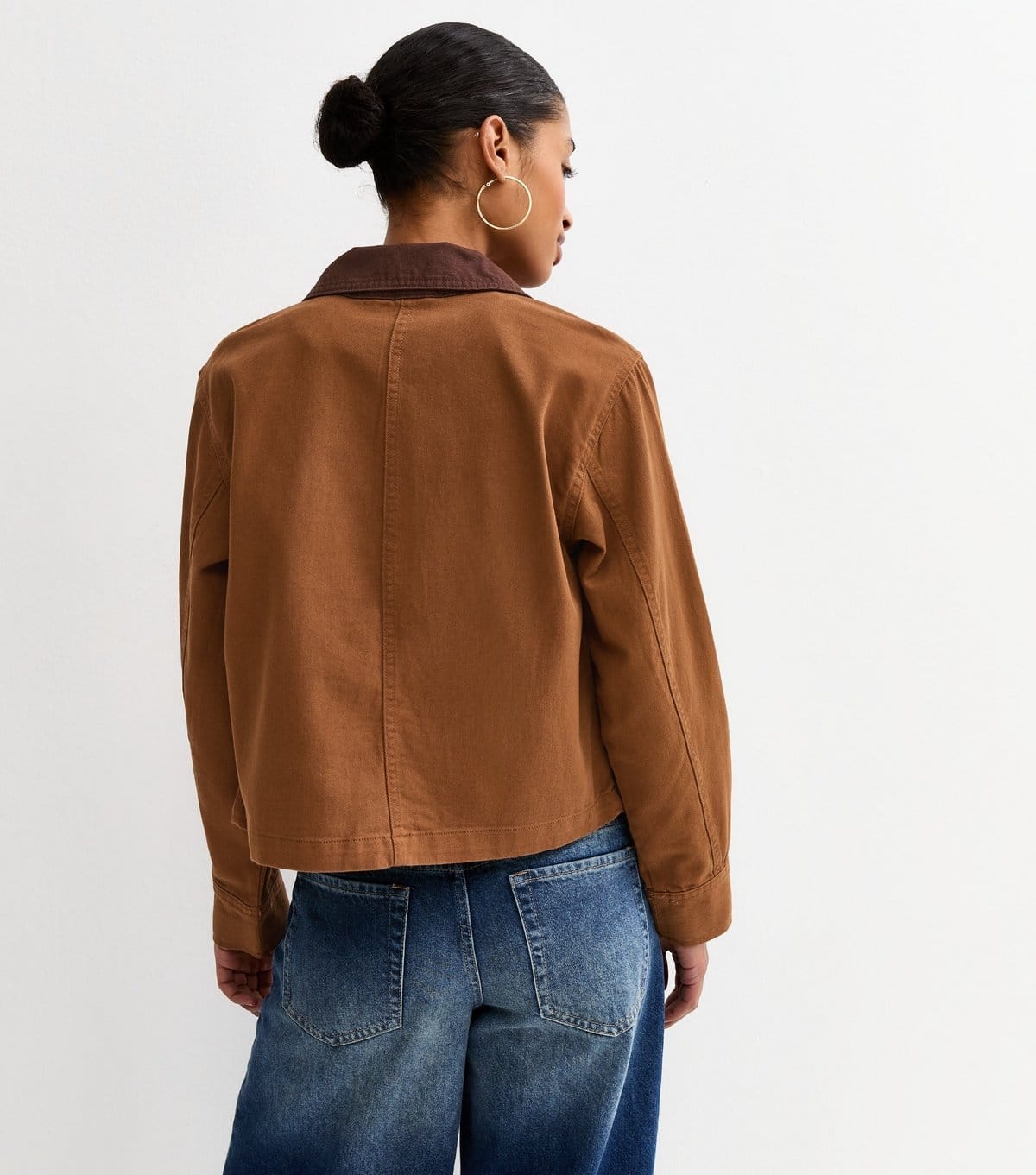 New Look Women's Dark Brown Contrast Collar Barn Jacket New Look - 4