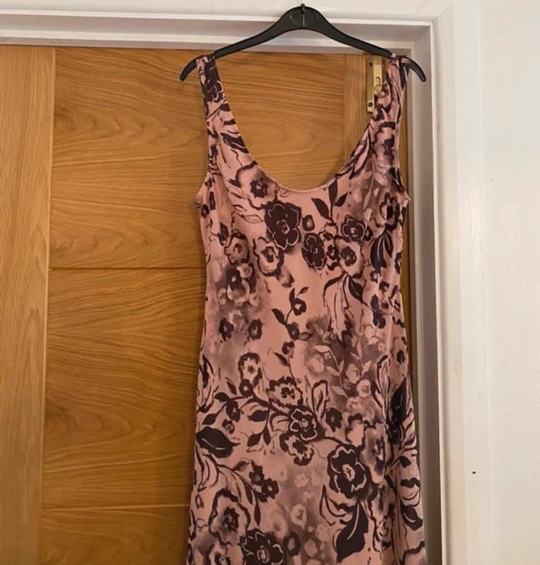 ASOS ASOS Design Rose Pink & Chocolate Brown Vintage Style Floral Print Scoop Neck Slip Midaxi Dress BNWT
